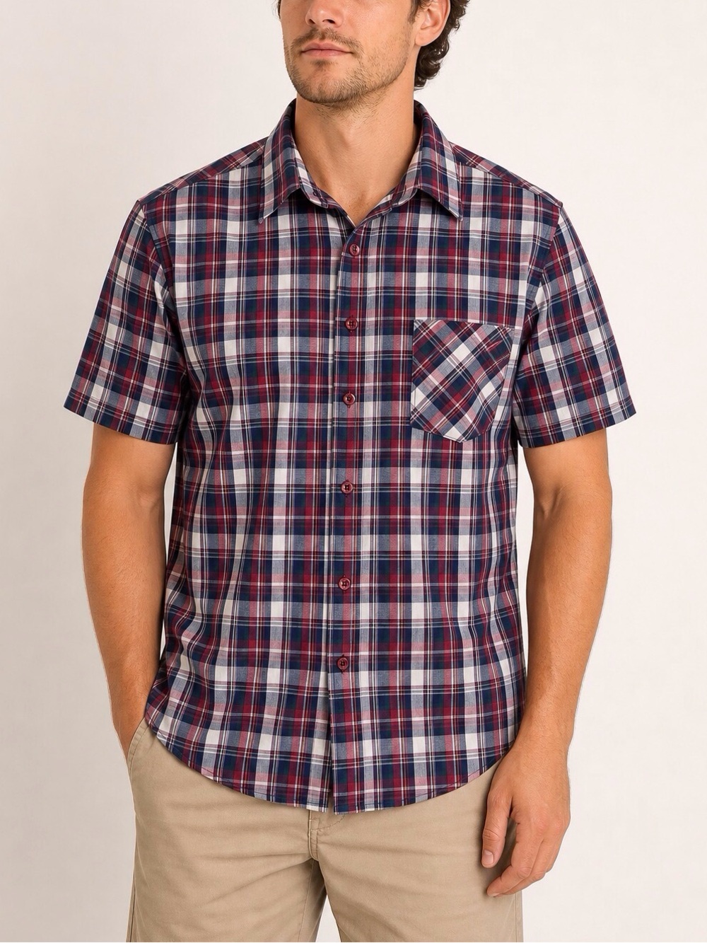 Mens Y2K Townsley Plaid Button Up Shirt Short Sleeve Pocket Casual Sz M Grunge